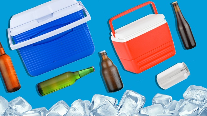 two coolers bottles and ice